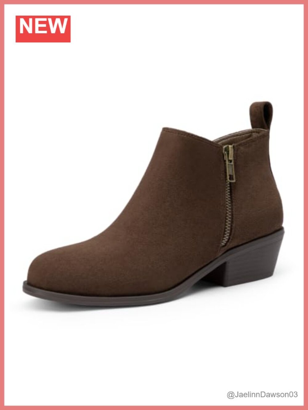 Chunky Low Heel Ankle Boots Side Zipper Almond Toe Womens
